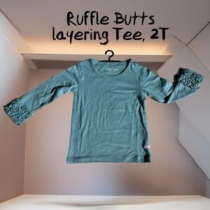 🌸 Ruffle Butts layering tee, 2T, antique blue, ruffles on sleeve cuffs.
